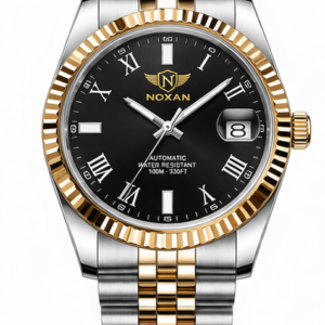 Black Luxury Dial Watch With Stylish Gold And Stainless Steel Strap For Men