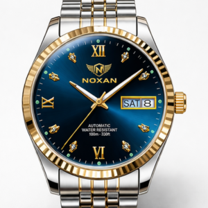 Blue Dial Luxury Watch With Stylish Gold And Stainless Steel Strap For Men