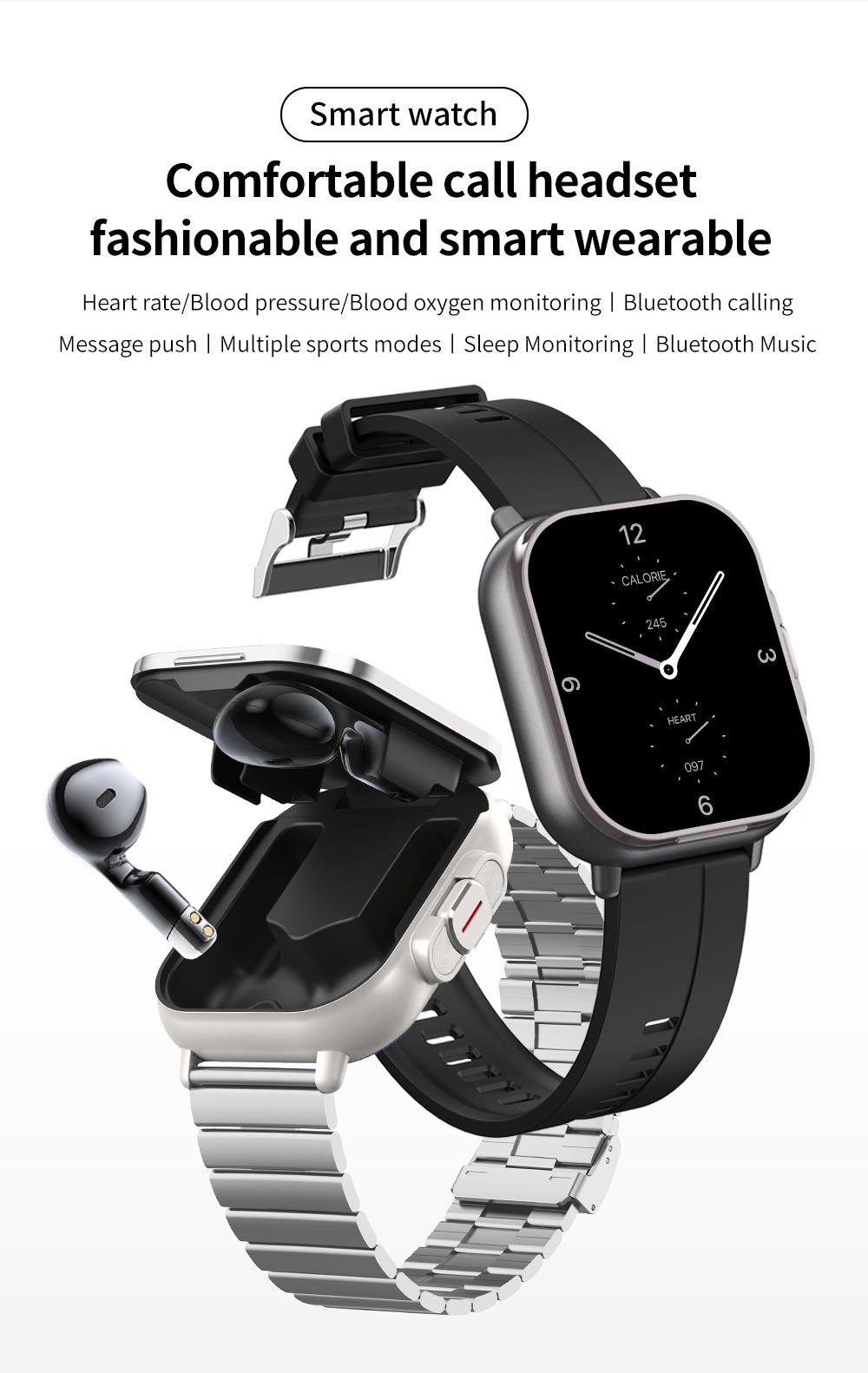 2025 Smart Watch D8E BT Call Music Smart Watch with Earbuds Heart Rate Monitoring Multi-locomotion Games Wearable Devices - Image 2