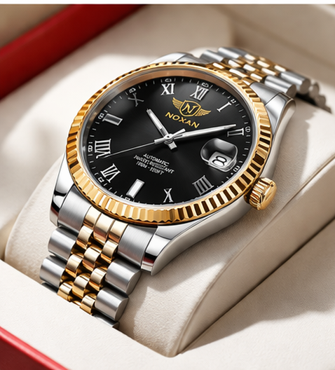 Black Luxury Dial Watch With Stylish Gold And Stainless Steel Strap For Men - Image 2