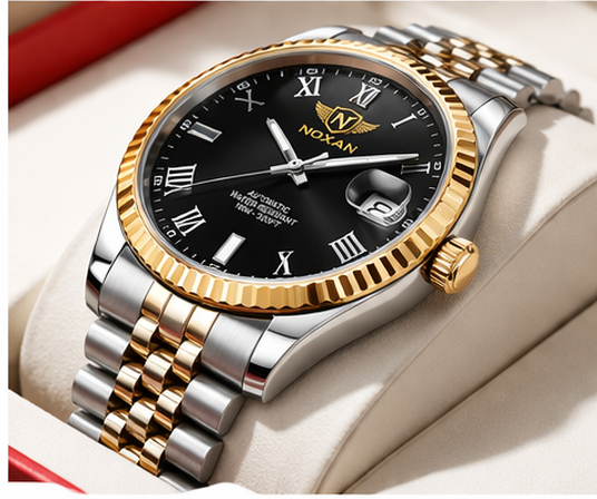 Black Luxury Dial Watch With Stylish Gold And Stainless Steel Strap For Men - Image 3