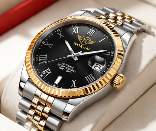 Black Luxury Dial Watch With Stylish Gold And Stainless Steel Strap For Men - Image 4