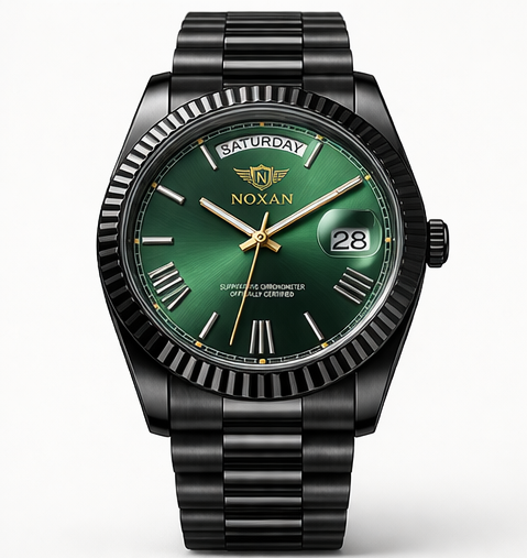 Green Dial Luxury Watch With Stylish Black Strap For Men